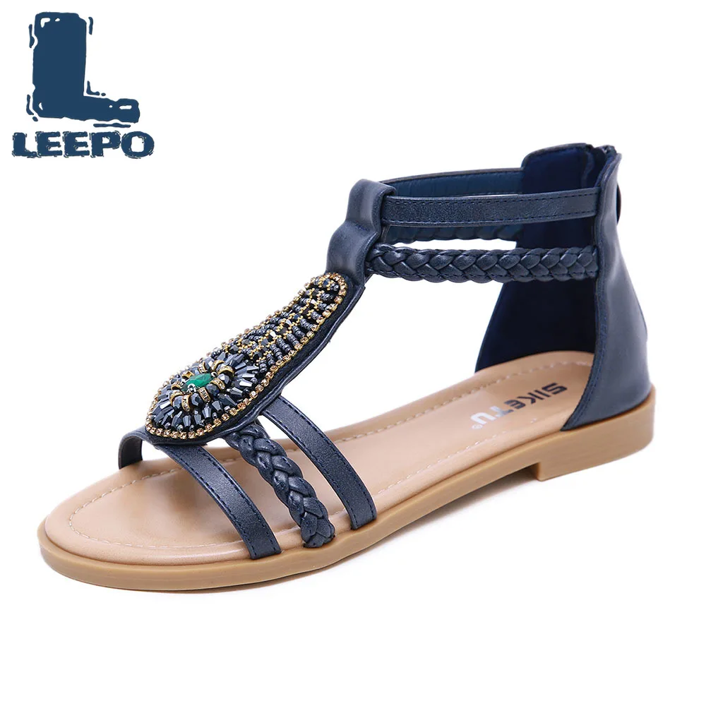 Женские сандалии ручной работы летние богемные туфли с открытым носком на молнии