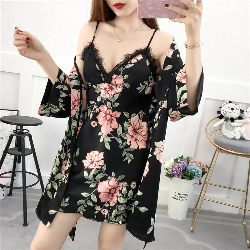 Style 7 Пижамы для женщин с принтом, 4 шт., пижамный комплект из вискозы, атласная пижама с шортами, Сексуальная кружевная Пижама, домашняя одежда - Цвет: Style 7