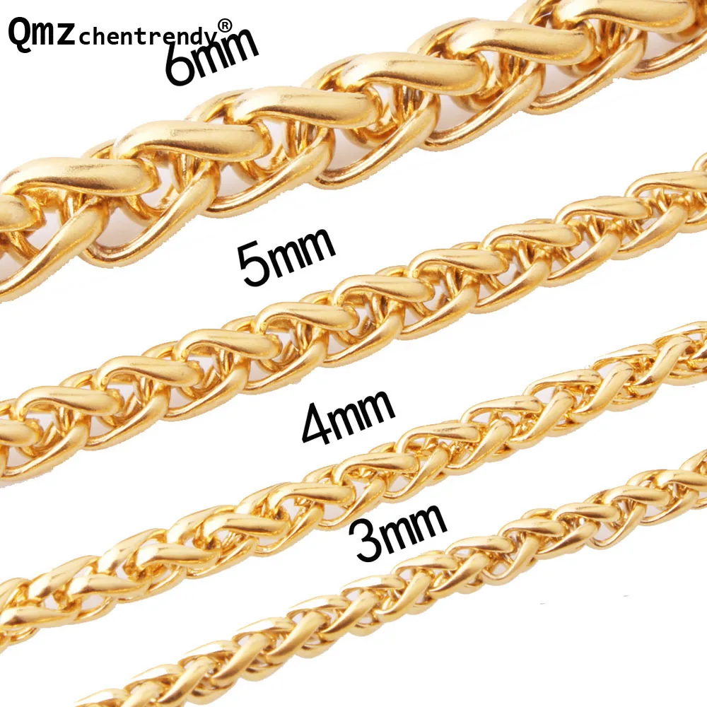

Accessories Wheat Chain Spiga Chain Men Gold Silver Color Stainless Steel Long/Choker 3/4/5/6/7mm Twisted Necklace Mens Jewelry