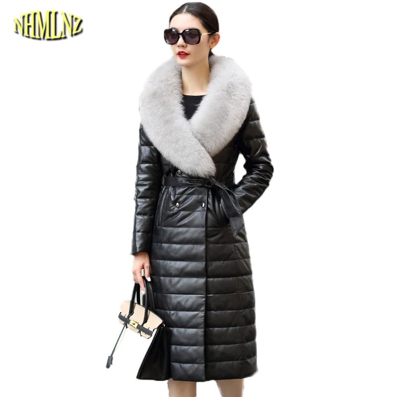 Зимние Для женщин True куртка мода Slim Теплый меховой воротник лиса натуральная