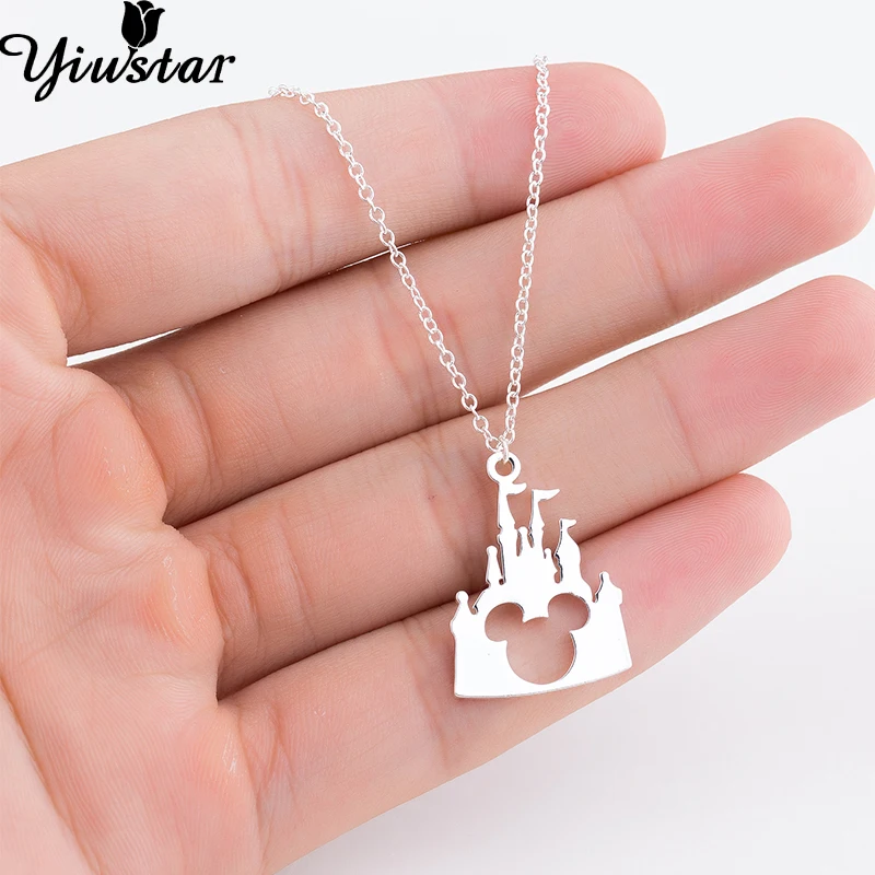 Yiustar, изящный замок, голова Микки, подвеска, ожерелье, шарм, золото, красота, замок, бижутерия с Микки, ожерелье для женщин, девушек