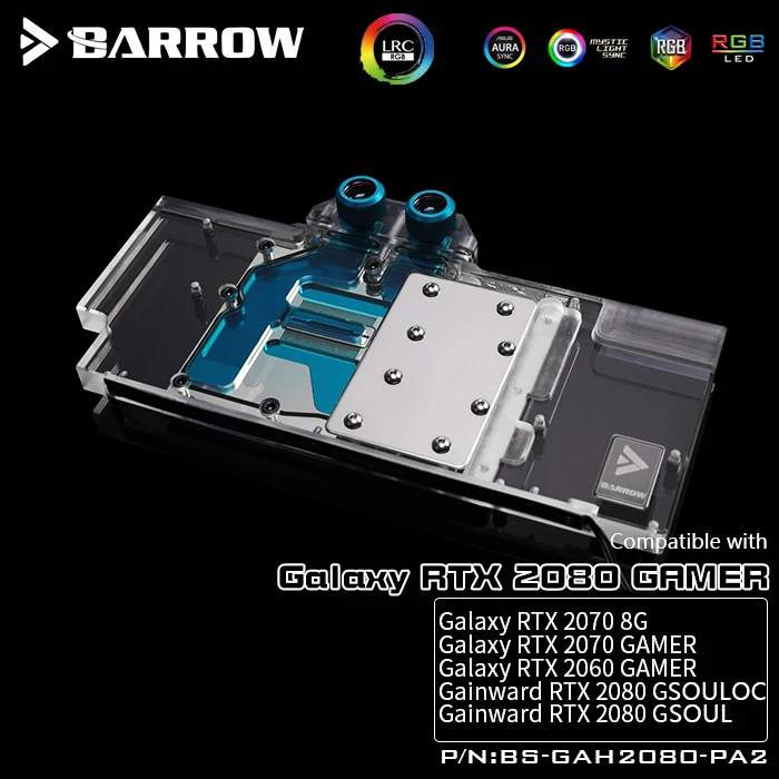 Блок для воды BARROW GALAXY RTX 2060/2070 GAGMER /GAINWARD 2070 8G/2080 OC/Поддержка оригинальной задней