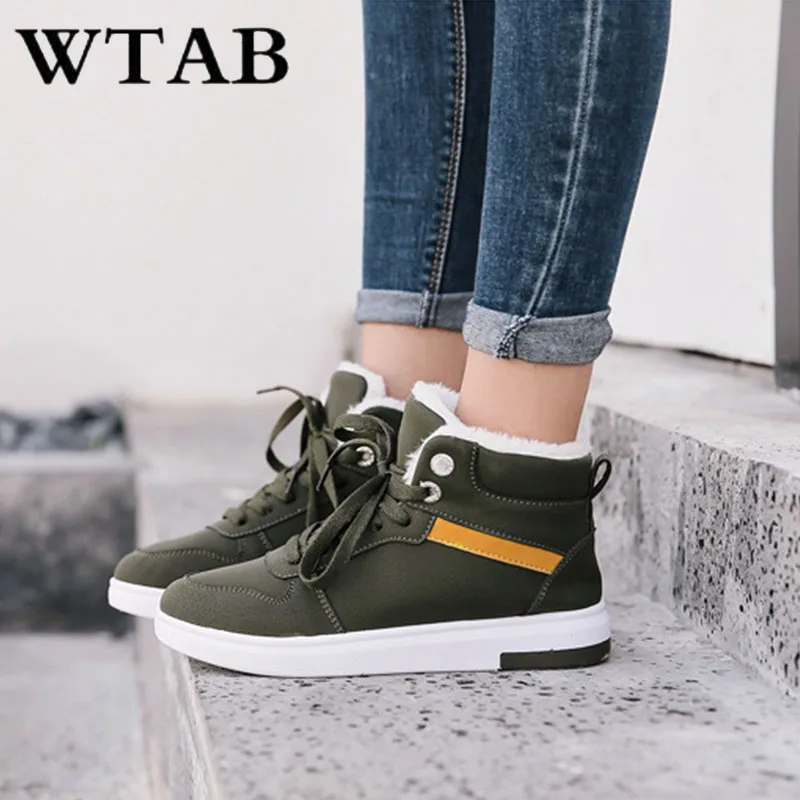 WTAB 2018 women boots warm autumn and winter shoes woman pu lace up plush Snow Boots casual female Slip ladies femme | Обувь