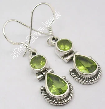 PERIDOT Chanti Международный серебряный с гранатами 2 граненый камень французский крюк серьги 3,3 см - Окраска металла: PERIDOT