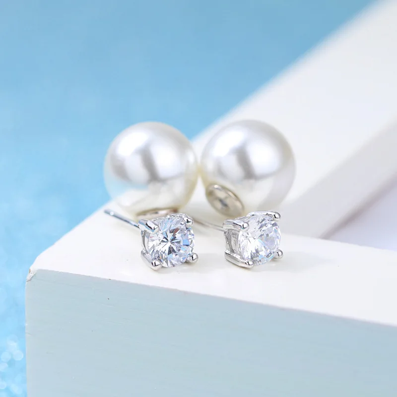 Женские серьги гвоздики из серебра 925 пробы с кристаллами и жемчугом|earrings