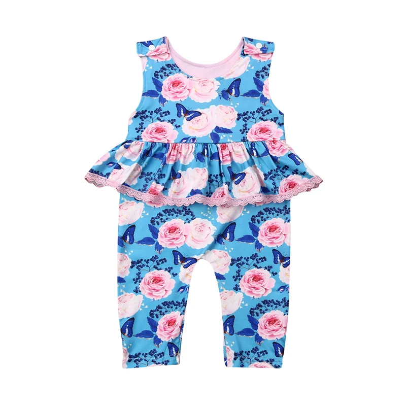 2019 Summer Cute Sleeveless Floral Round Neck Jumpsuit Outfit Clothes 0-24M Toddler Newborn Baby Girl Flower Ruffle Romper | Детская