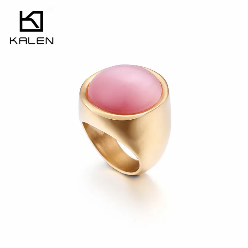 KALEN, 1 шт., нержавеющая сталь, болгарийское золото, кольца для женщин, Богемия, цветной камень, кольца на палец, размер 6, 7, 8, 9, дешевые кольца, ювелирные изделия - Цвет основного камня: KR48375-K