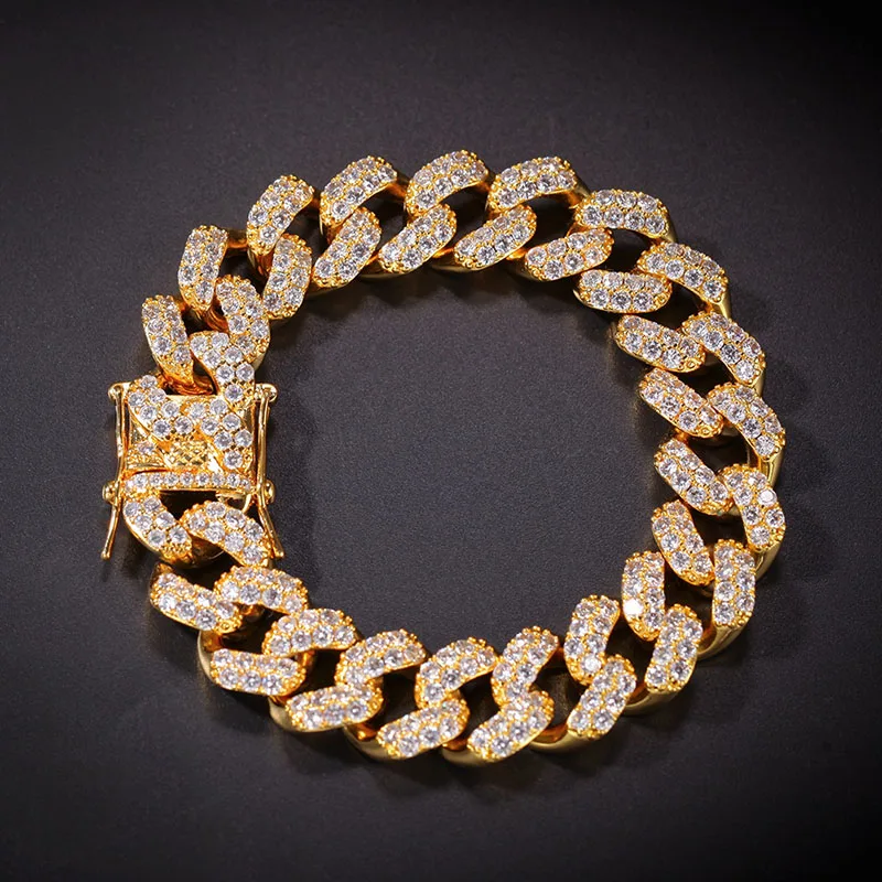 

Micro Paved AAA Cubic Zirconia Ice Out Round Miami Cuban Link Chain Bracelets Men Hip Hop Bling CZ Bracelets Male Rapper Jewelry