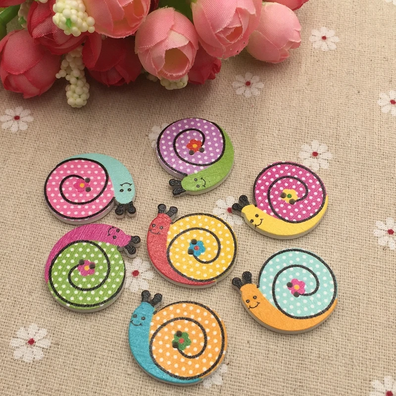Деревянные Мультяшные пуговицы детская цветная ветровка с улиткой на кнопках