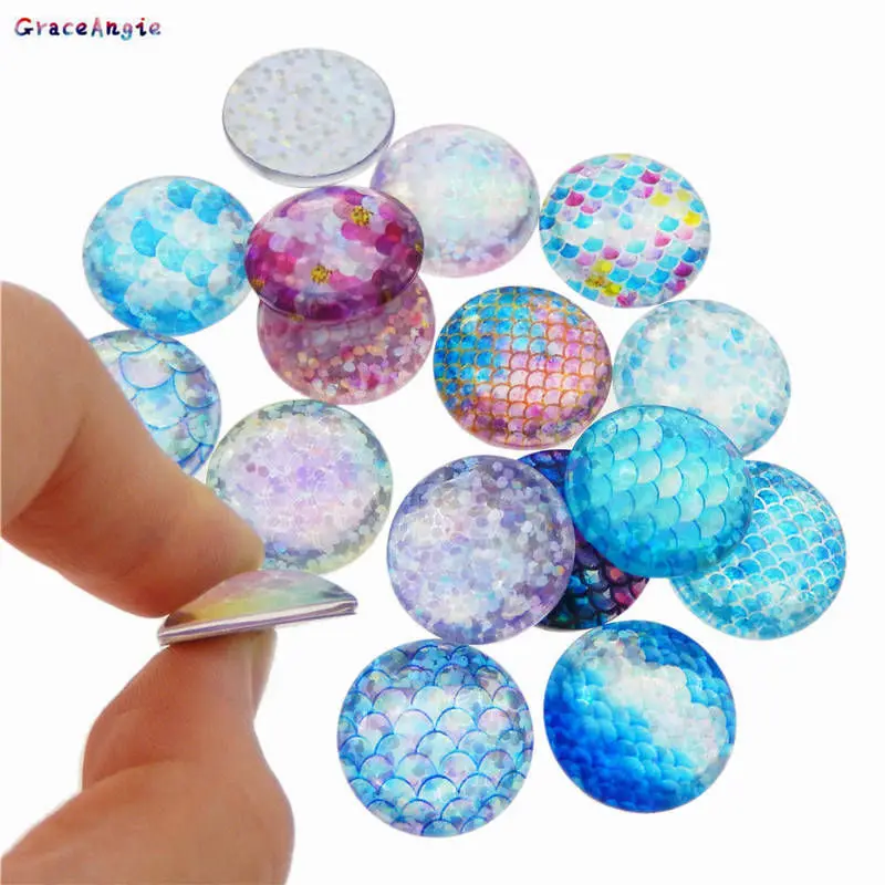 GraceAngie 10 шт Русалка Sequins весы кабошон Смешанные Круглые Овальные Стеклянные Камея