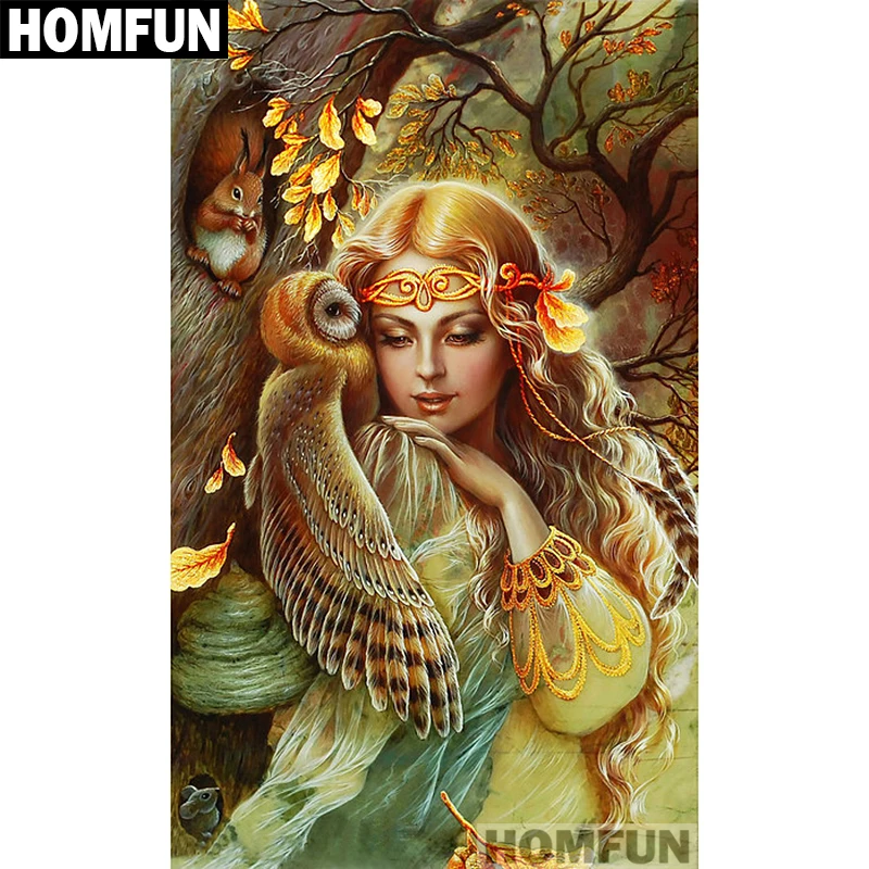 Алмазная 5d-картина HOMFUN A01361 Белка женщина Сова вышивка крестиком полная выкладка