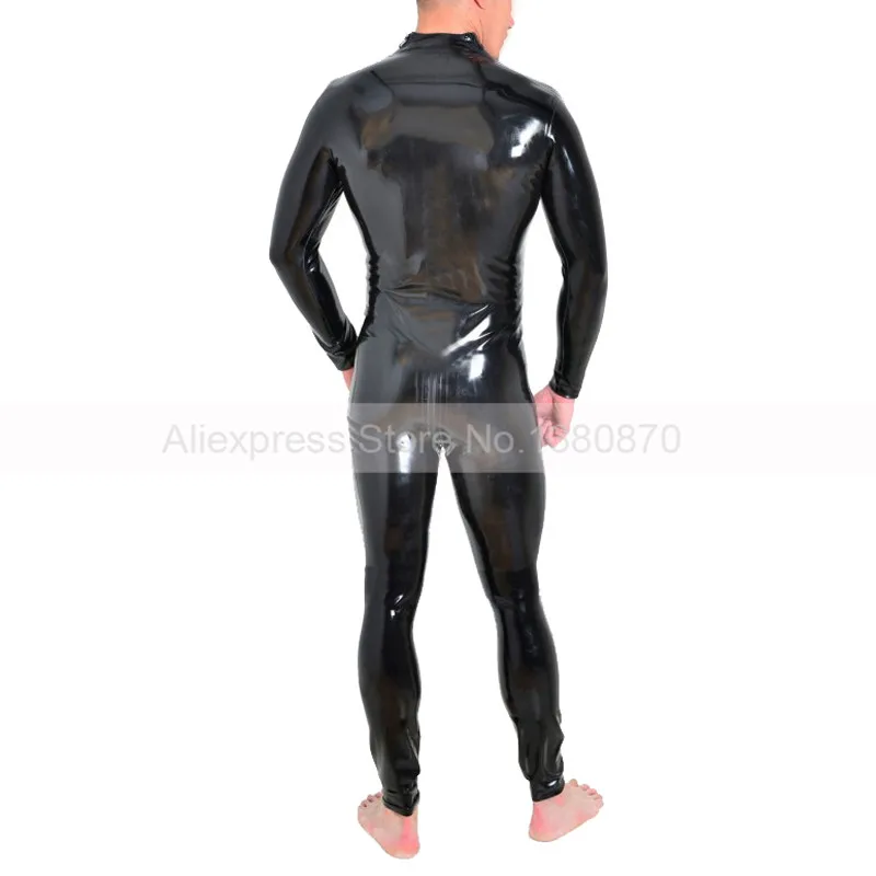 Мужской латексный комбинезон с вырезом резиновый плечами и промежностью костюмы