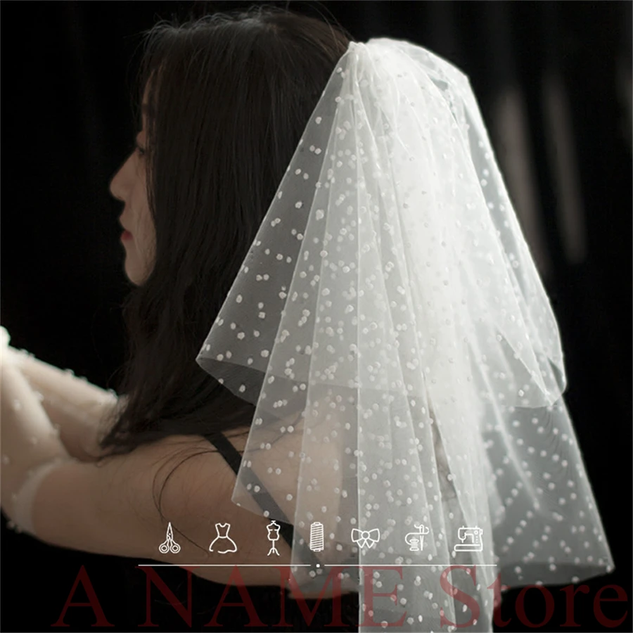 Фата женская короткая винтажная с расческой Белый/цвет слоновой кости тюль в