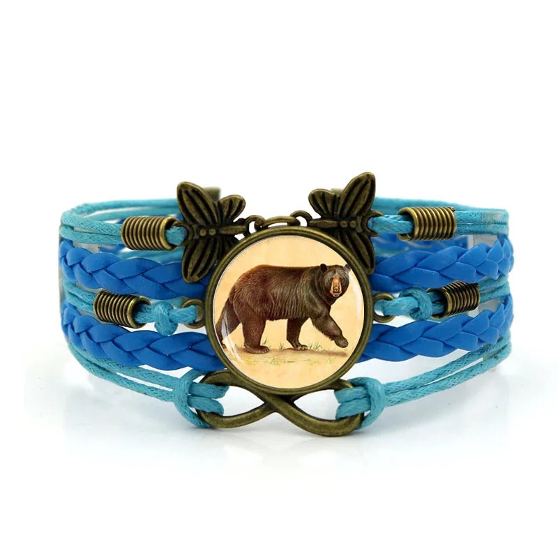 Handmade Leather bracelet Glass convex combination Bear Vintage Jewelry Multilayer Infinity bracelets birthday gift | Украшения и