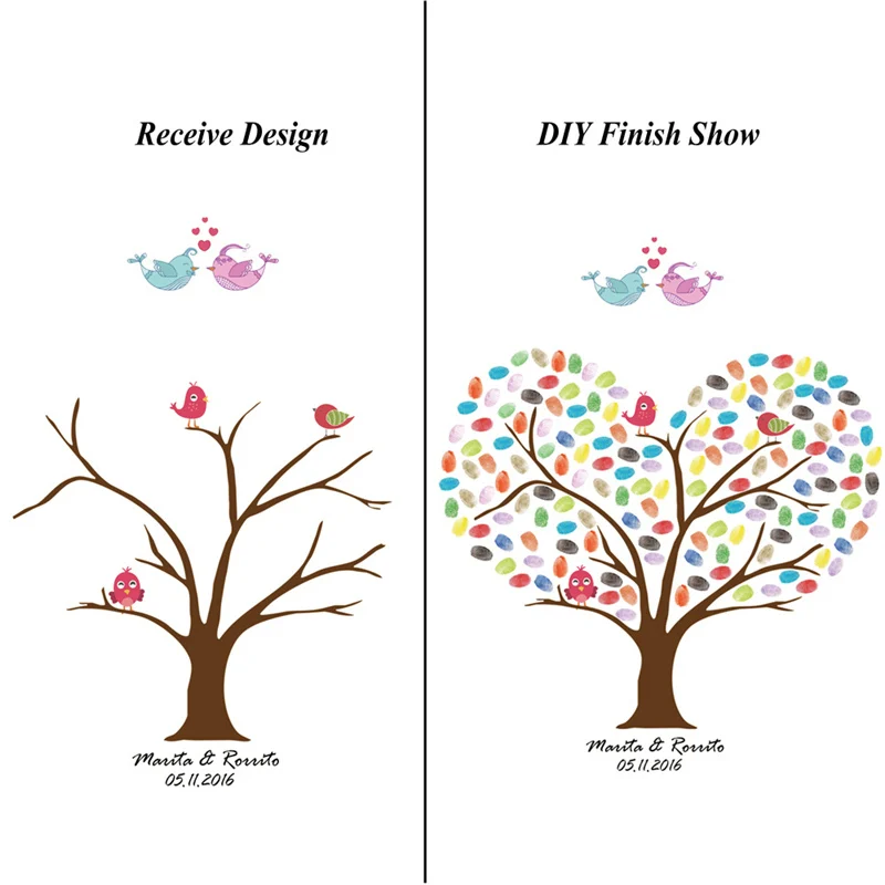 Птица поцелуй отпечаток пальца в форме сердца дерево гость картина с подписью