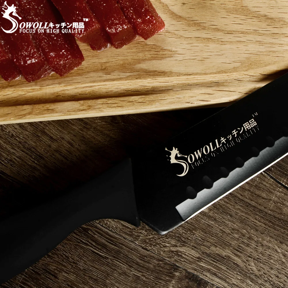 SOWOLL бренд 7 дюймов Santoku кухонный нож из нержавеющей стали Острый японский