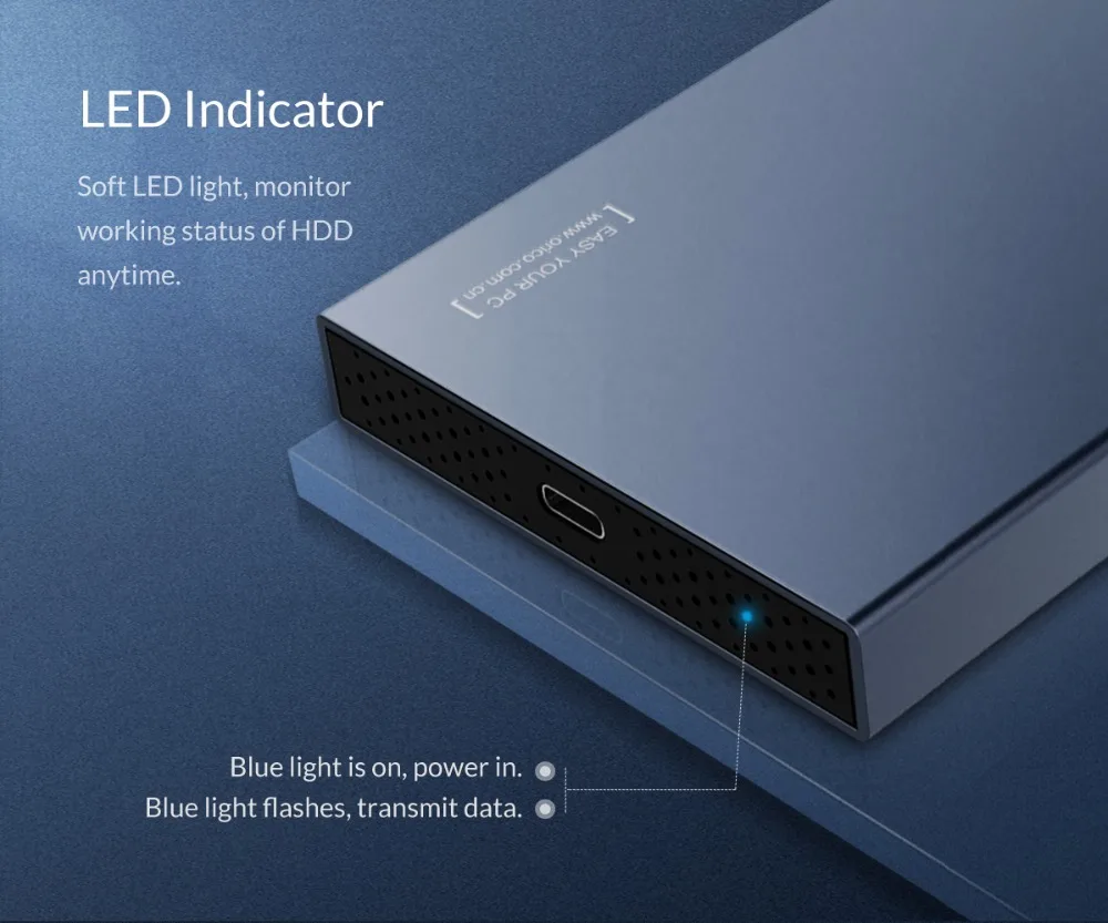 Чехол для жесткого диска ORICO из алюминиевого сплава USB3.1 Gen2 2,5 ''type-C с поддержкой 7 мм и 9,5 мм с кабелем 50 см C-C