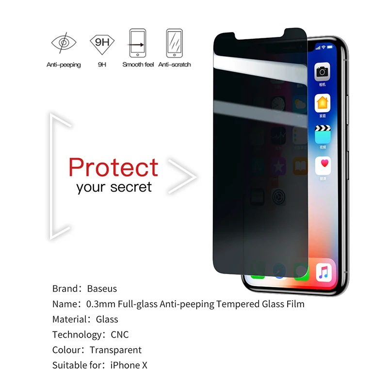 Защитная пленка Baseus 0,3 мм для iPhone Xs Max Xr X из закаленного стекла для iPhone 7plus 8 plus, защитное стекло