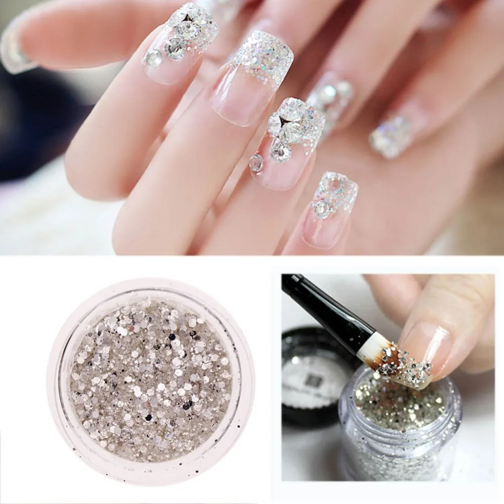 Ногтей Книги по искусству серебристыми блестками ногтей Блеск сверкающих