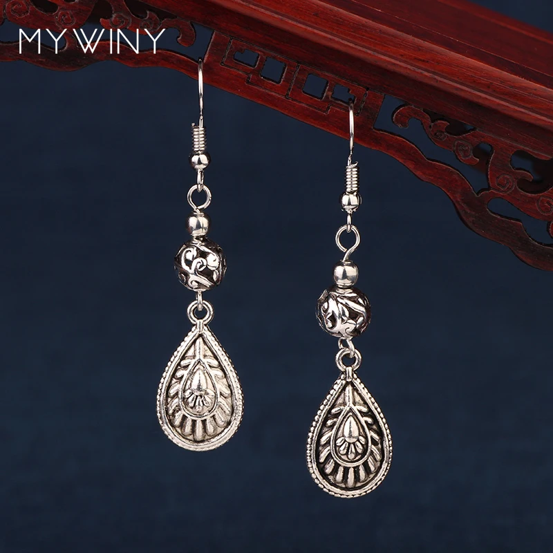 MYWINY металлические Висячие этнические серьги винтажные модные тибетские