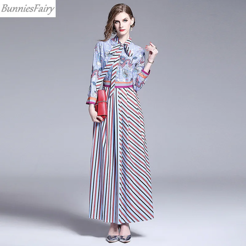 BunniesFairy 2019 осеннее Новое Женское подиумное элегантное винтажное Ретро Полосатое