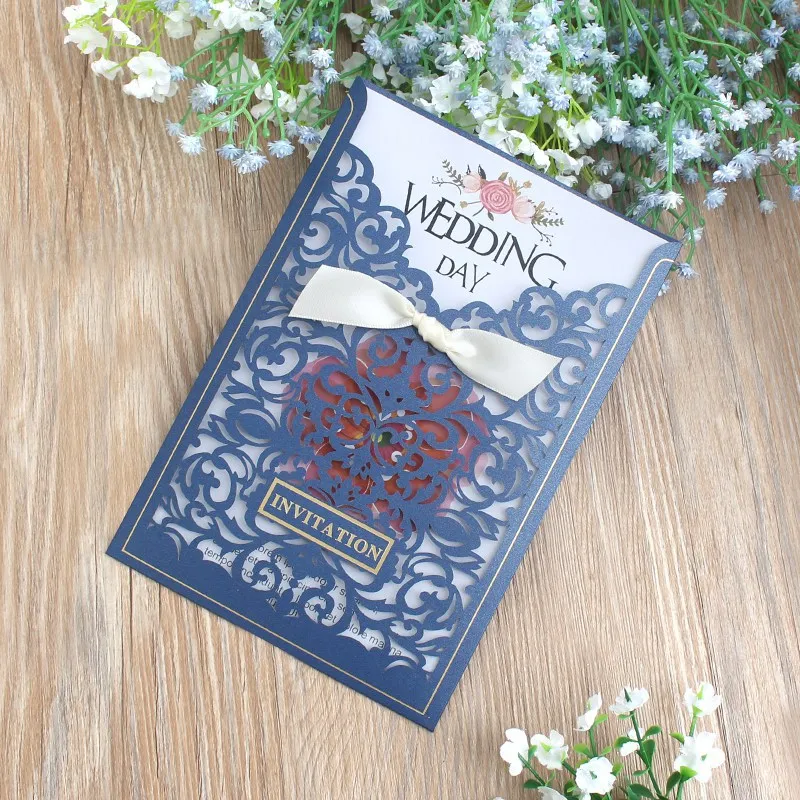 Лазерная резка свадебные приглашения 50 шт жемчужная бумага золото Роскошные