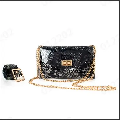 Pu Leahter Waist Bag Famal Fashion Waist Belt Women Waist Pack Serpentine Fanny Pack Leather Fashion Snake Skin Waist bag - Color: Black