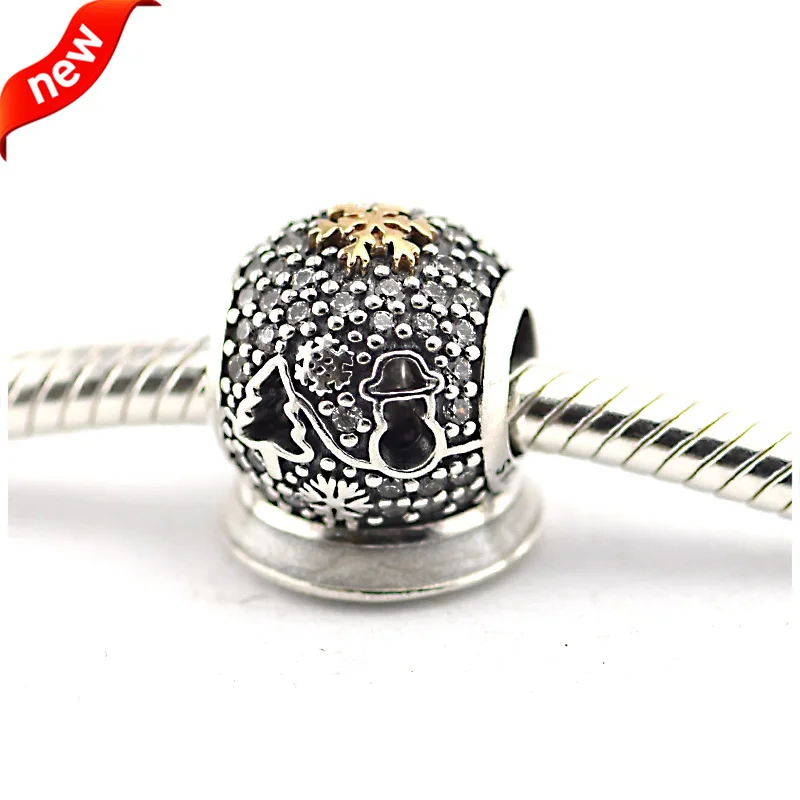 DIY Подходит для Pandora Браслеты Черная пятница Амулеты с 14K настоящее золото 100%