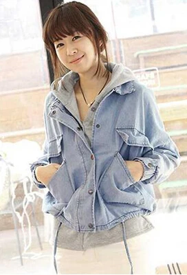 

New spring autumn stars printed hooded Twinset plus size jaqueta feminina denim outerwear coat jeans jacket for women