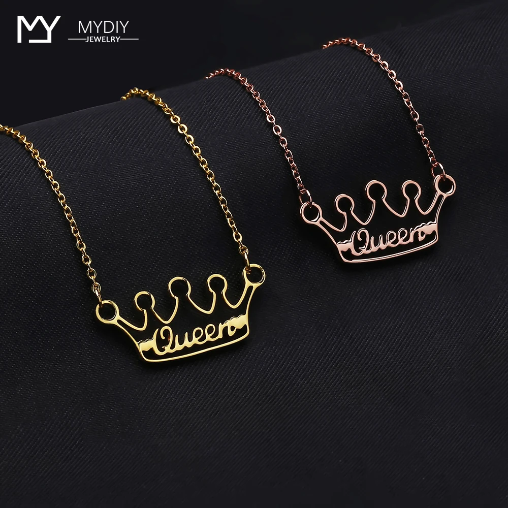 

Customize Crown Necklace Personalized Gold Nameplate ID Date Necklaces For Women 925 Sterling Sliver Jewelry