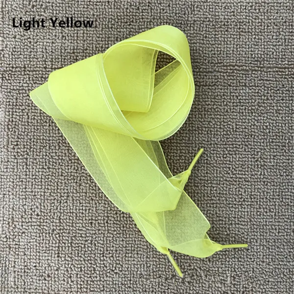 Light Yellow 4 см широкие шнурки из органзы, прозрачные шифоновые кружевные плоские шелковые шнурки с большим бантом, широкие шнурки для спорта и отдыха - Цвет: Light Yellow