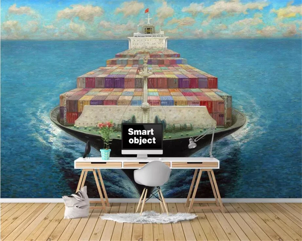 3d фотообои на заказ очень ручная роспись по морю лодке ландшафту декоративный