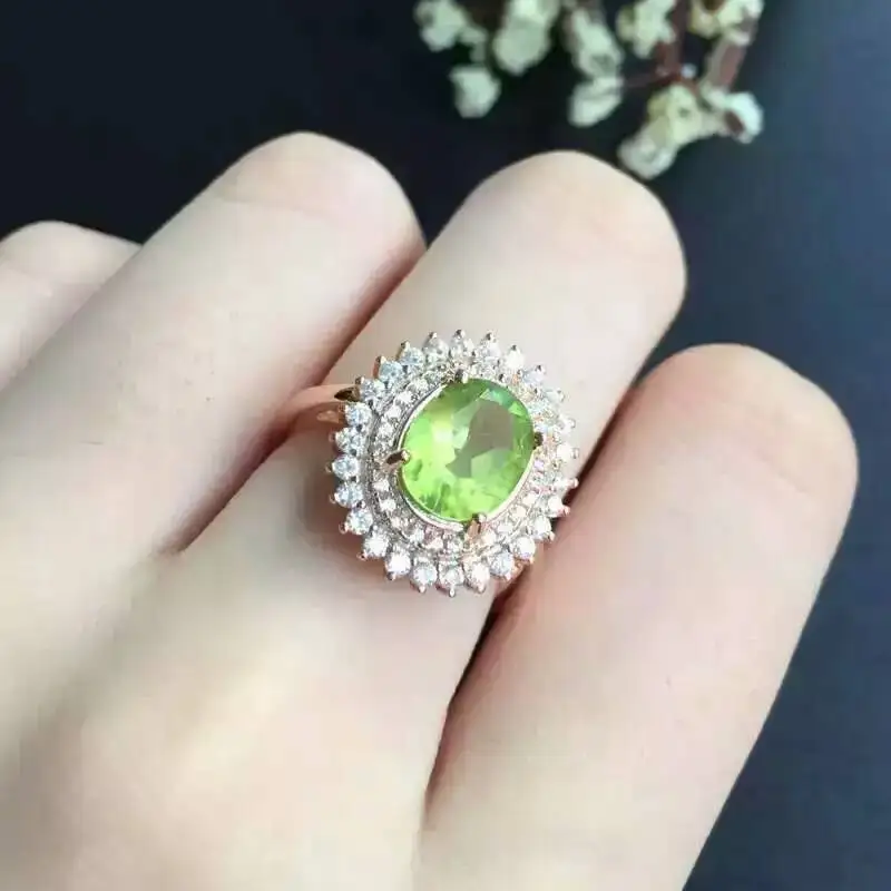 Женское кольцо из перидота серебра s925 пробы 8*10 мм|fine jewelry|gemstone jewelryring peridot |