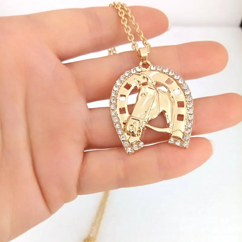 Hzew милый подковы кристалл и подвеска в форме лошадиной головы ожерелье Горячая