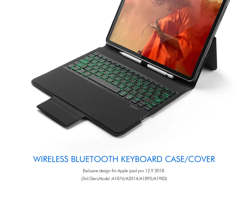 4,0 Bluetooth клавиатура чехол для iPad pro 12,", все-в-одном Беспроводной клавиатура с 7-Цвет освещенная контржурным светом+ Премиум кожаный чехол