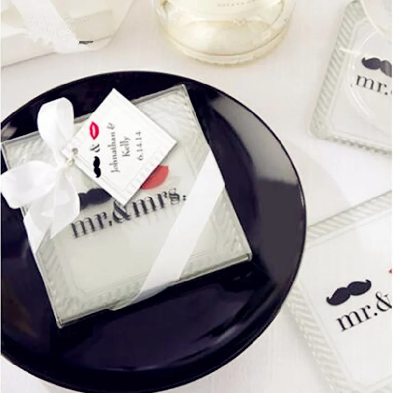 

CFen A's Glass Coaster Tea Cup Mat Pad Wedding Coasters Gifts Favors 2pcs