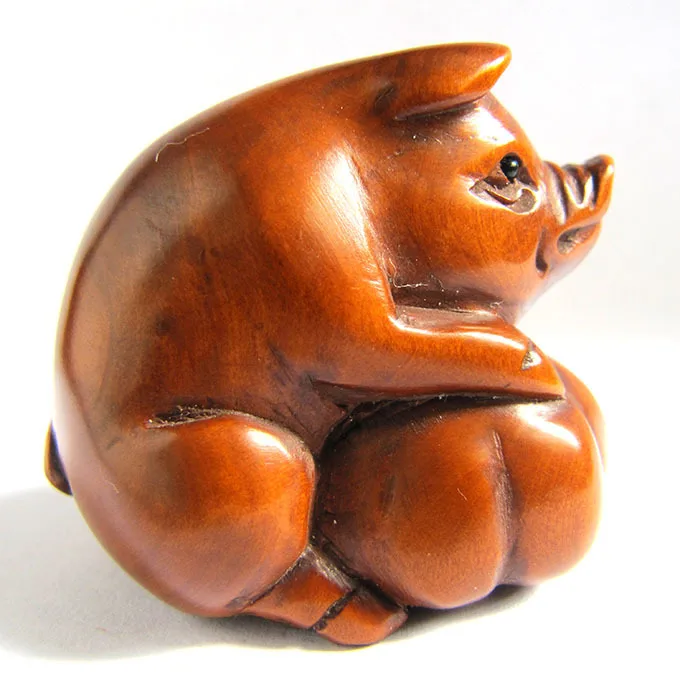 Y2165 2 &quot хорошее качество ручной работы самшита нэцкэ свинья на тыквы|netsuke|netsuke