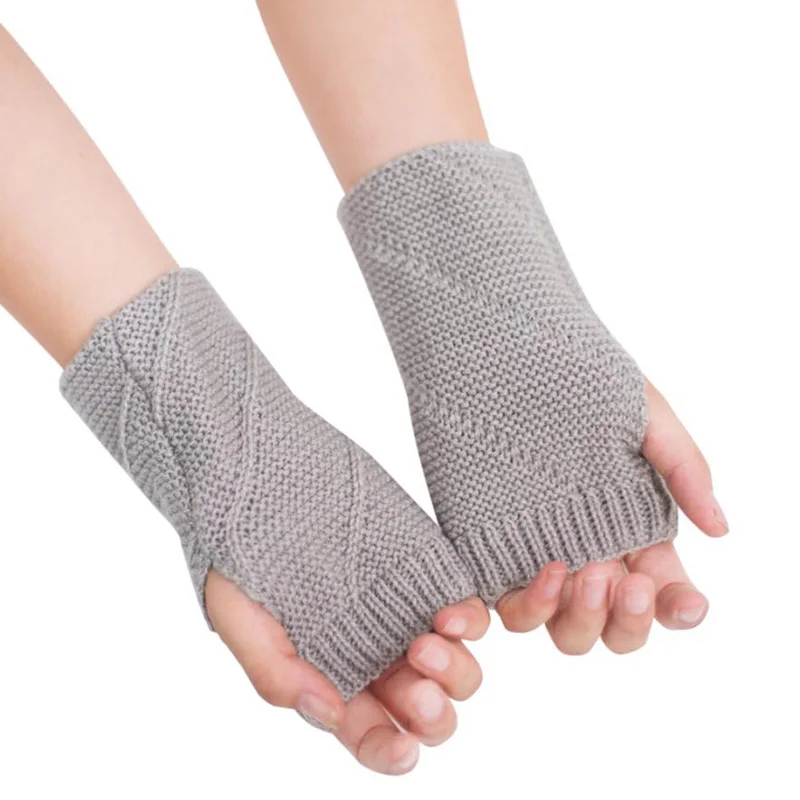 Модные вязаные теплые зимние перчатки без пальцев женские мягкие Guantes Mujer #