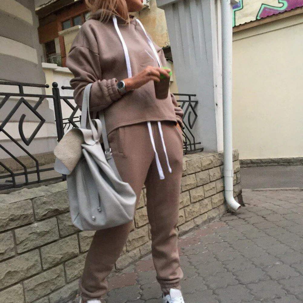 Весенний женский спортивный костюм толстовка с капюшоном комплект со штанами на