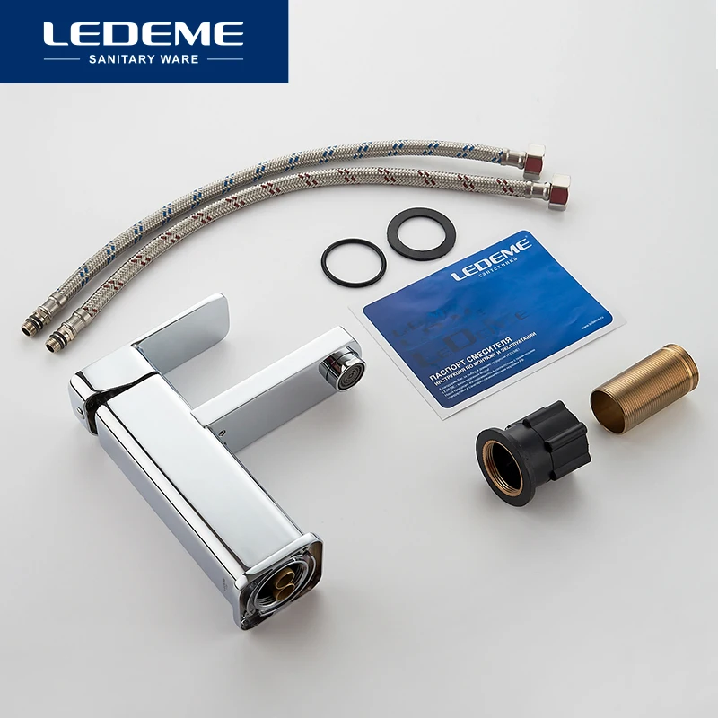 LEDEME Смеситель для умывальника с гайкой латунь Цвет: хром L1033