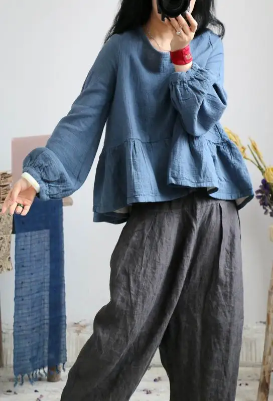 Брюки YoYiKamomo женские винтажные свободные широкие из хлопка и льна большого
