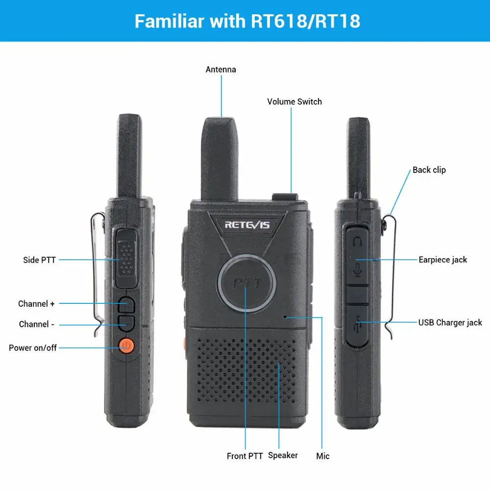 2 шт. Retevis RT618/RT18 мини рация радиостанции ультра-тонкий двойной PTT двухстороннее радио портативный FRS PMR446 частота прыжка