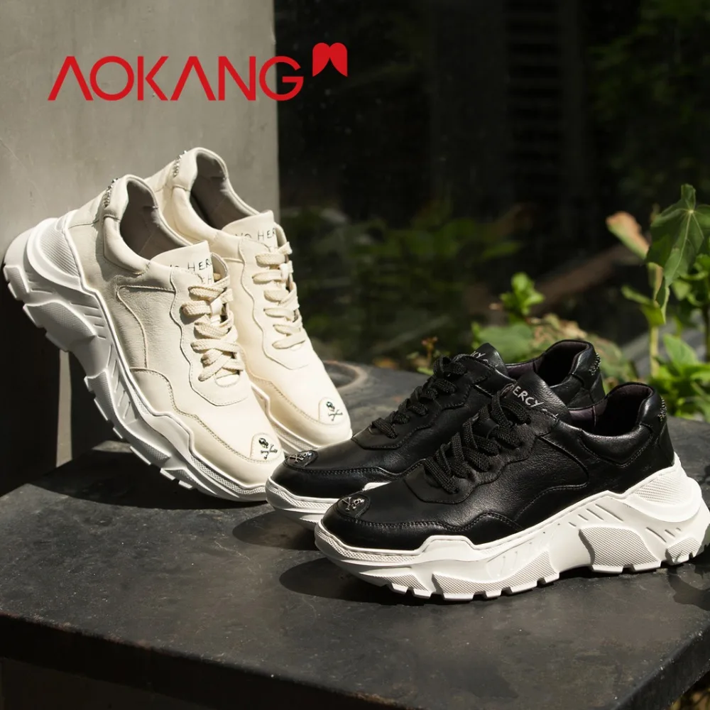 AOKANG 2018 New Arrival winter Men Shoes casual sports genuine leather lace up fashion solid outdoor walking men shoes | Обувь