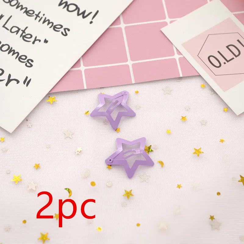 2pc Purple 2 шт. 32 мм в форме звезды детские заколки для волос заколки для девочек милые заколки для волос разноцветный яркие заколки для волос аксессуары для волос - Цвет: 2pc Purple
