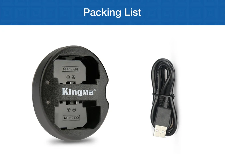KingMa NP FZ100 Dual USB зарядное устройство для sony NP-FZ100, BC-QZ1 Alpha 9, A9, Alpha 9R, A9R Alpha 9S ILCE-9 A7m3 a7r3 7RM3