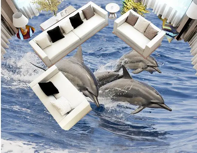 Водонепроницаемые обои 3d ПВХ дельфин украшение для пола живопись