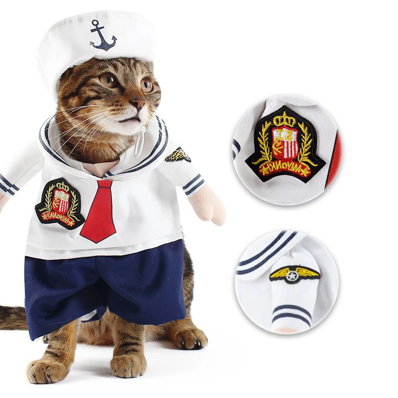 Костюм кошки/собаки костюм моряка одежда для маскарада маленьких средних кошек