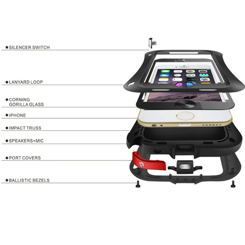 2018 Best Quality Small Waist Metal Armor Case For iPhone 6 6s Plus Aluminum Cover Water/Shock/Rain Proof 6Plus |