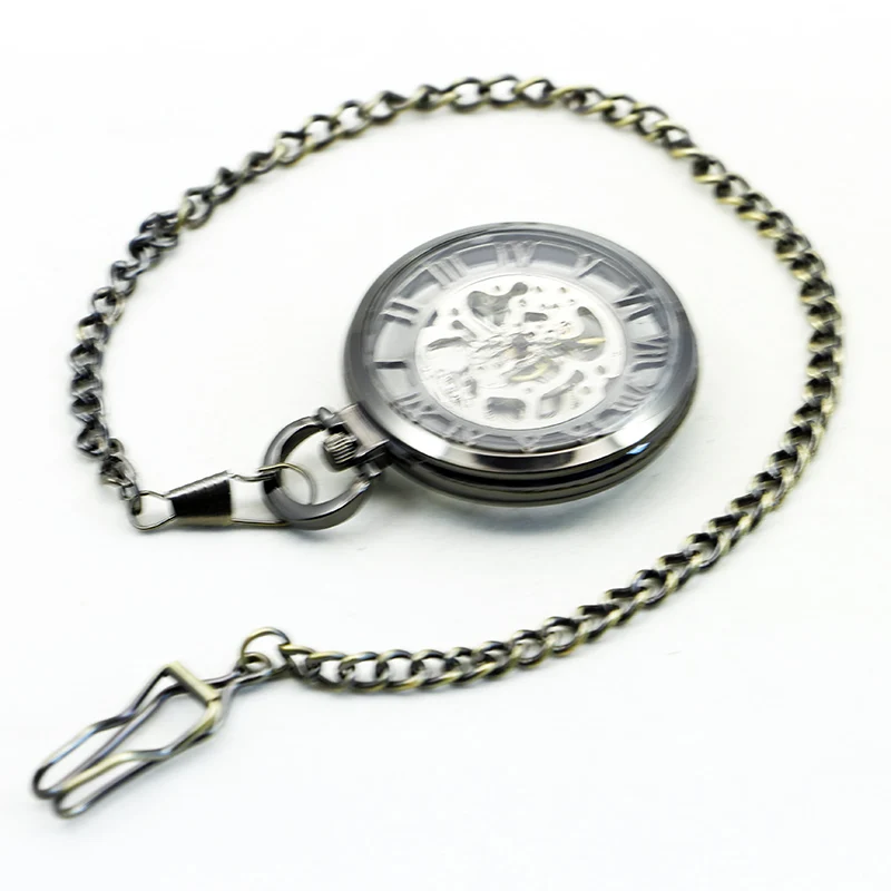 5pcs Luxury Retro Hand-winding Mechanical Pocket Watch Open Face Pendant Roman Numberals with Fob Chain For Men Women PJX1168 | Наручные