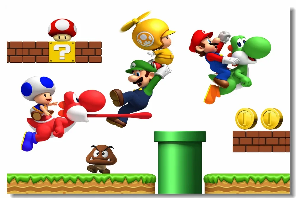 Custom Canvas Wall Decals Super Mario Bros U Poster Stickers Video Game Papers Kids Bedroom Decorations #0473# | Дом и сад